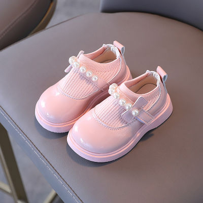 Children Artificial PU Girls Shoes British Style Soft Bottom Breathable Casual Princess Shoes Kids Pearl Leather Shoes For Girl