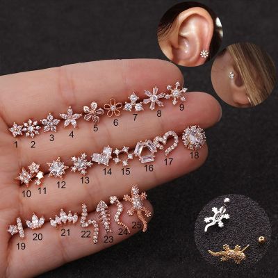 1pc Cz Star Moon Flower Stud Earrings for Women Love Heart Ear Bone Tragus Rook Conch Helix Piercing Cartilage Labret Jewelry