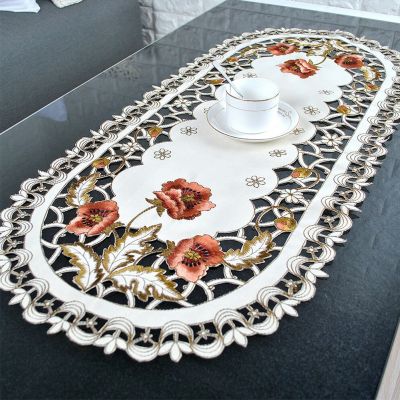 ✷ Vintage Oval Tablecloth Table Dinning Cover European Embroidered Yarn Flower Fabric Party Living Room Table Mat Cover Home Decor