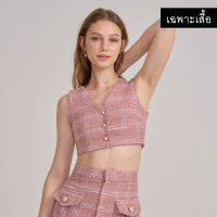 (บางไซส์พรี) Parachuteshop - CAMILLA vest เสื้อครอปแขนกุดผ้า tweed กระดุมมุกขอบทอง