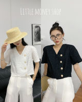 Little money shop 5288 เสื้อแขนสั้น สีพื้น คอเหลี่ยม  แต่งกระดุมมุกเฉียงข้าง เก๋มาก เนื้อผ้าคึอสวยหรูเกินราคามาก H72