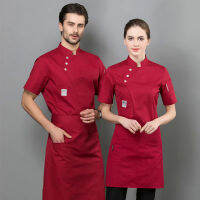 ฤดูร้อนผู้หญิงและผู้ชายครัวร้านอาหารปรุงอาหาร Workwear สีแดงเชฟเครื่องแบบเสื้อเชิ้ตสีขาวเชฟแจ็คเก็ต