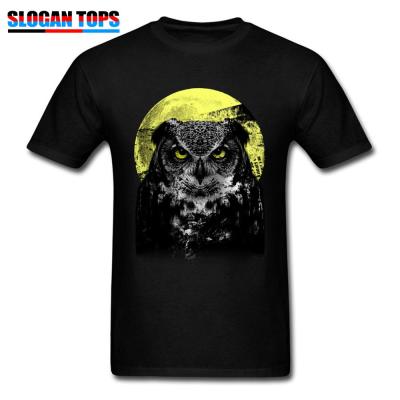 Full Moon Tshirt Man Vintage Black Tshirt Owl Print Thanksgiving Day Clothes Cotton Crew Neck Mens T
