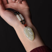Natural White Jade Golden Branches Jade Leaves Pendant Sweater Chain Jade Pendant Jade Pendant Jade Pendant Mens and Womens Necklace Couple 68Z1 68Z1