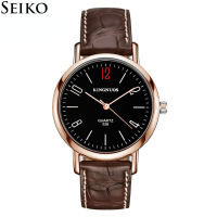 นาฬิกาข้อมือ Seiko สำหรับแฟชั่นผู้ชายหนังทองคำสีกุหลาบควอตซ์ไม่ใช่กลไกนาฬิกาข้อมือ