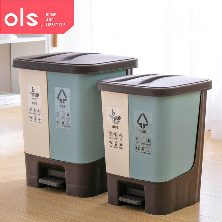 OLS Wet and Dry Kitchen Trash Waste Garbage Segregation Trash Can Bin