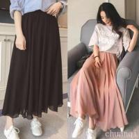 COD DSFGREYTRUYTU 【NP】 Ready Stock Women Long Skirt Maxi Skirt Chiffon long skirt High Waist Swing Dress A Line Dance Skirt