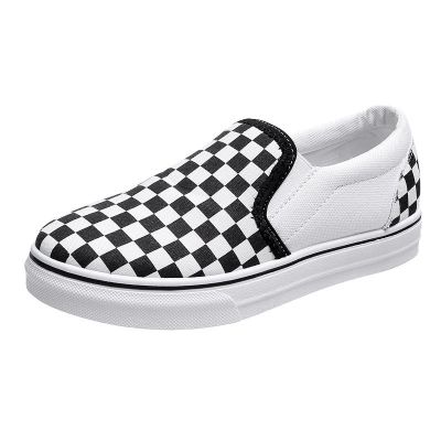 New Spring Women Slip On Flat Canvas Shoes Checkered Vulcanize Shoes Black White Plaid Female Casual Loafers Ladies Lazy Sneaker