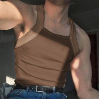 hot【DT】 Men Neck Sleeveless Elastic Bottoming Shirt Male