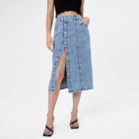 【HOT】✉✙۞ Denim Skirts Side Split Waist Skirt Fashion Buttons Female Clothing