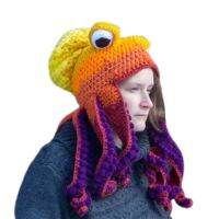 Halloween Hand Weave Knitted Beanie Hat Funny Gradient Cartoon Octopus Tentacle Eyes Skull Cap Cosplay Party Headgear