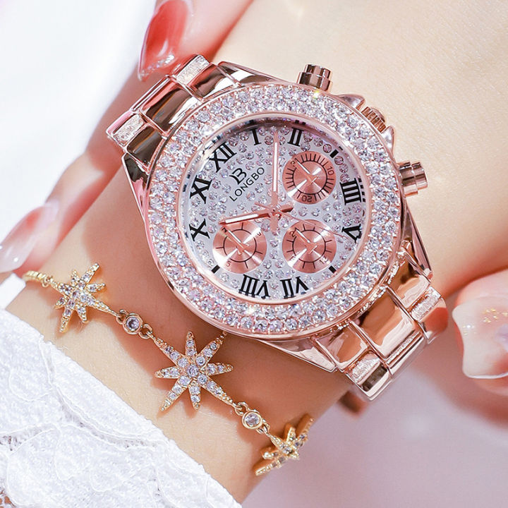 แฟชั่นผู้หญิงดู2022นาฬิกาใหม่ปลอมสามตาใบหน้าแฟชั่น-starry-สุภาพสตรีเข็มขัดเหล็กกันน้ำนาฬิกาป่า
