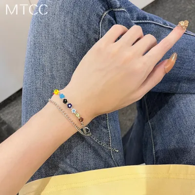 Stylish Wrist Adornments Double-layer Bracelets Colorful Glass Flower Bracelets Dopamine Boost Bracelets Unique Design Bracelets