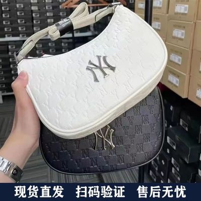 MLBˉ Official NY New version underarm NY retro old embossed French stick bag denim girl Hyuna same style casual all-match one-shoulder handbag