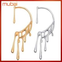 MUBAI 2pcs หยดน้ำแบบหยด ต่างหูรูปดอกไม้ โลหะผสมอัลลอยด์ เดี่ยวเดี่ยวๆ คลิปหนีบหู แฟชั่นสำหรับผู้หญิง ไม่มีการเจาะรู ต่างหูข้อมือแบบพิเศษ สำหรับผู้หญิง