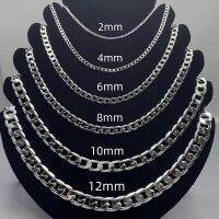 Mens 925 Sterling Silver Necklace 2/4/6/8/10/12MM 40-75Cm Face Chain Necklace Lobster Clasp Men Women Engagement Jewelry Gifts