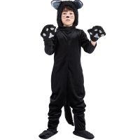 【LZ】✿  Gato Preto Cosplay Traje infantil gatinho fofo Animal Onesie Luvas Chapéu Adequado para Show de Palco Festa de Halloween