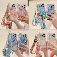 สายรัดข้อมือเคสโทรศัพท์นิ่มลายดอกไม้ส่องแสงเป็นประกายวิบวับสำหรับ IPhone 14 13 12 11 Pro Max XR 7 8 Plus ถุงคลุมกระเป๋า SE3 SE2