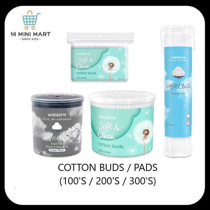WATSONS Facial Cotton Buds /Pads (100's / 200's / 300's) | Lazada