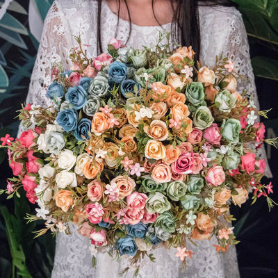 WF 1ช่อขนาด28ซม. ดอกโบตั๋นปลอมดอกไม้ชากุหลาบ9หัวดอกไม้ผ้าไหมปลอม Camellia สำหรับของตกแต่งงานแต่งงานบ้านสวน DIY