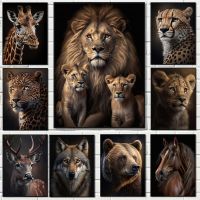 โมเดิร์นบทคัดย่อสัตว์ Lion Leopard Deer โปสเตอร์และภาพพิมพ์ภาพวาดผ้าใบ Wall Art ภาพสัตว์ป่าสำหรับตกแต่งบ้าน