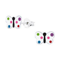 Silver thai Butterfly stud earrings multicolor silver for kidsต่างหูผีเสื้อหลากสี เงินแท้925 สำหรับเด็กแพ้ง่ายผู้ใหญ่ใส่ได้คะเป็นรุ่นที่ขายดีคะ