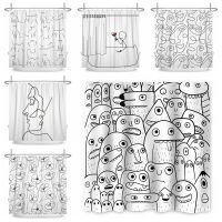 Abstract Line Funny Painting Shower Curtain Bathroom Curtains Fabric Cute Shower Curtain Restroom Decor Waterproof With Hooks