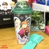 แก้วน้ำพร้อมชุดช้อนส้อมสุดน่ารักรุ่นพิเศษลิขสิทธิ์ของแท้  Disney Frozen Anna&amp;Elsa Limited Edition