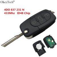 Okeytech 3ปุ่มรีโมกุญแจแบบพลิกกุญแจรถอัจฉริยะสมบูรณ์433.92Mhz ชิป ID48สำหรับ Audi A6 S6 TT HU66 Ut Blade 4D0 837 231 N