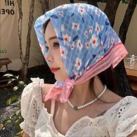 DE238สำหรับผู้หญิงที่สง่างามคลาสสิก Headscarf Bandanas ริบบิ้นสไตล์เกาหลีผ้าพันคออุปกรณ์เสริมครีมกันแดดสานผมดอกไม้ผ้าพันคอสี่เหลี่ยมจัตุรัส Syal Sutra พิมพ์ผ้าพันคอแบบติดกับผมหญิง