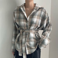 Women Vintage Ladies Full Sleeve Casual Lace Up Plaid Blouses Shirts Spring Autumn Wear Female Tops