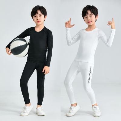 Childrens Compression Wear, Suit for Boy Running, Basketball, Football, Tracksuit for Children Quick-Drying Top + Leggings