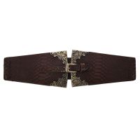 New Lady Women Elastic Waistband Wide Waist Belt Retro Metal Buckle Faux Leather Coffee