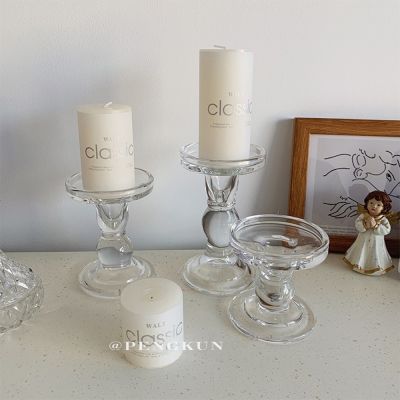 ins French Roman column glass candle holder retro vintage decoration room soft decoration simple coffee shop