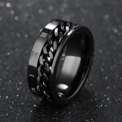 EDC Finger Fidget Spinner Stainless Steel Chain Rotatable Ring Men Classical Rome Digital Power Sense Gift