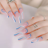 Long Ballet Fake Nails Manicure Tools Foundation Blue Striped Nail Patches Full Coverage Manicure Accessories