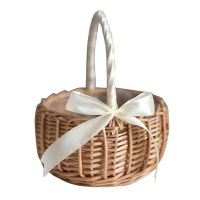 Wicker Woven Flower Basket, with Handle Wedding Flower Girl Baskets, for Home Garden Decoration