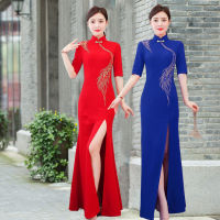 แคทวอล์ค Cheongsam Long Show Team 2022 ใหม่ลูกไม้จัดเลี้ยงอารมณ์หรูหราปรับปรุงกระโปรงยาว Cheongsam