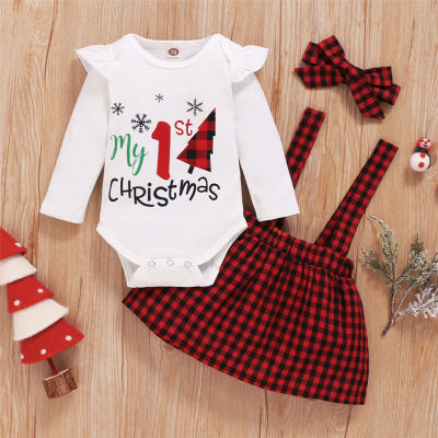 ZAFILLE My First Christmas Clothes For Baby Girl Clothes Set Red Plaid Suspender Dress Party New Year Costume For Babies