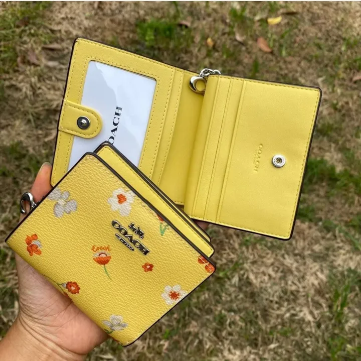 Original Coach Snap Wallet With Mystical Floral Print C8703 Yellow