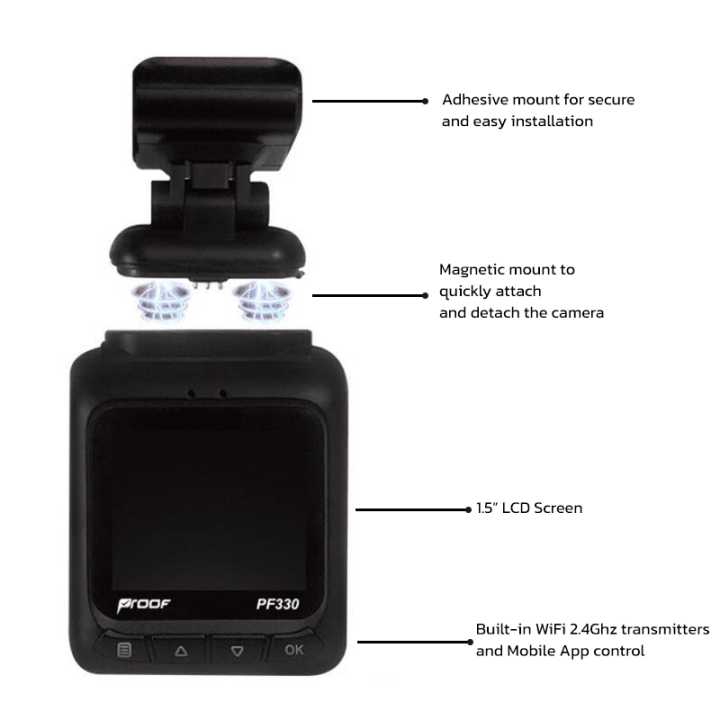 proof-กล้องติดรถยนต์-หน้า-รุ่น-pf330-1080p-full-hd-with-wifi-2-4ghz-เชื่อมต่อแอพพลิเคชั่นผ่านโทรศัพท์มือถือ