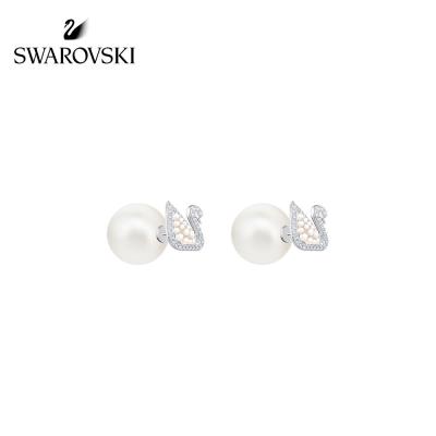 สวารอฟสกี้SWAROVSKI Stud Earrings ICONIC SWAN Classic Swan Rear hanging Stud Earrings Womens fine jewelryTH