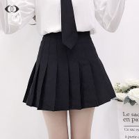 COD ₪♕ qafh47 Pleated A-Line Skirt High Waist Slimmer Look College Style Short Simple Solid Color