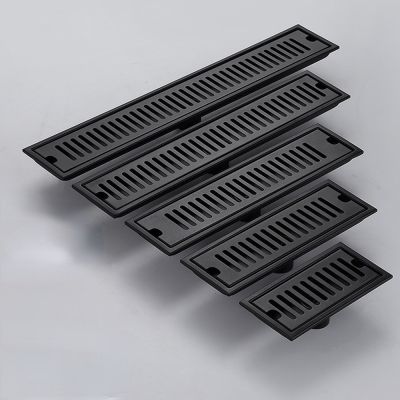 Stainless Steel Black Shower Drain Side Bathroom Floor Drainage Linear Waste Drain Cover Roof Bathroom accessories 20-100cm