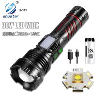 High Power LED Flashlight Torch with 30W Wick and Double Side Lights Lighting Distance 1500M Waterproof Tactical Hunting Lights Rechargeable  Flashlig