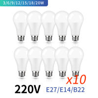 10 E27 B22หลอดไฟ LED AC 220โวลต์ SMD2835 3วัตต์6วัตต์9วัตต์12วัตต์15วัตต์18วัตต์20วัตต์โคมไฟประหยัดเย็นอบอุ่นสีขาวหลอดไฟ Led สำหรับแสงกลางแจ้ง