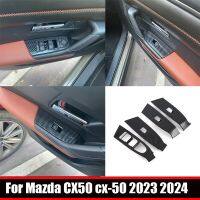 ที่เท้าแขนสำหรับ CX-50 Mazda CX 50 2023 2024 ABS ที่เท้าแขนประตูรถด้านในปุ่มเปิดหน้าต่างฝาครอบสวิตช์ควบคุมกระจกฝาครอบอุปกรณ์เสริม