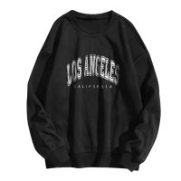 คอกลม Hoodie Hip Hop โอเวอร์ไซส์สำหรับผู้หญิงผู้ชาย Los Angeles เสื้อกีฬาแขนยาวพิมพ์ตัวอักษรฮาราจูกุเกาหลีเคป๊อปเสื้อสวมหัว Moletom