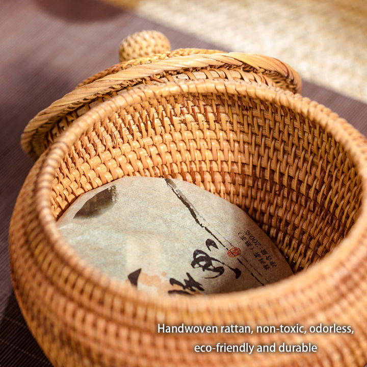 hand-หวายชากล่องเก็บที่มีฝาปิด-puer-ถุงชาออแกไนเซอร์ชาเขียวแคดดี้ขนมขบเคี้ยวกระป๋องภาชนะบรรจุอาหาร-kongfu-ชุดน้ำชา