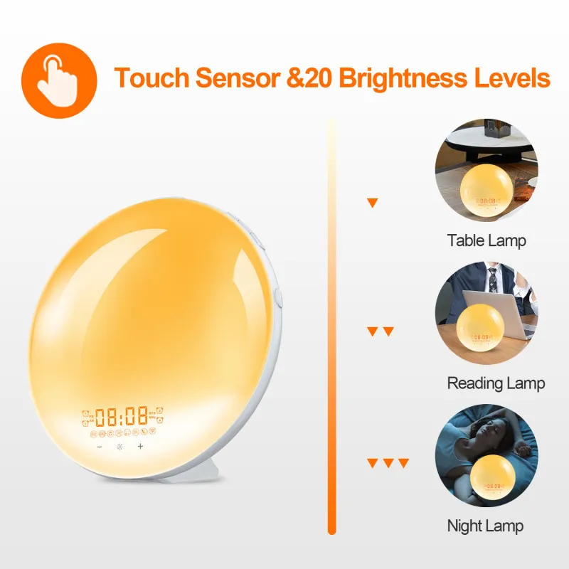 Smart WIFI Night Light Digital Wake Up Light Workday Alarm Clock Sunrise/Sunset  Smart Life APP Control Niditon